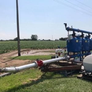 Agricultural irrigation system in a field.